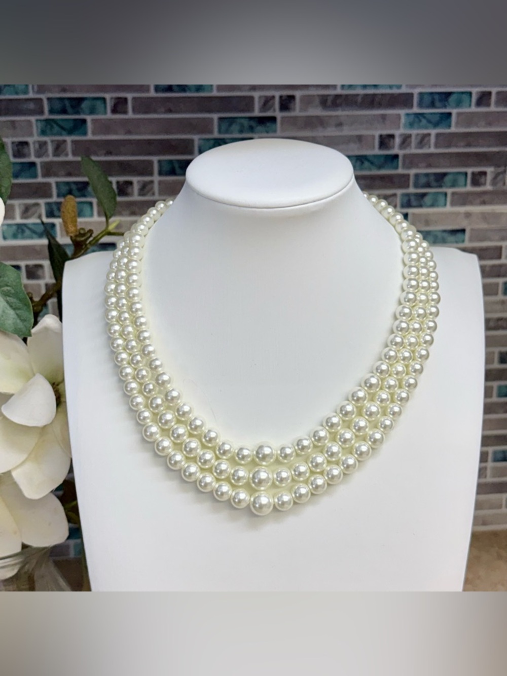 Charter Club Imitation Pearl Three-Row Collar Necklace - Picture 2 of 6